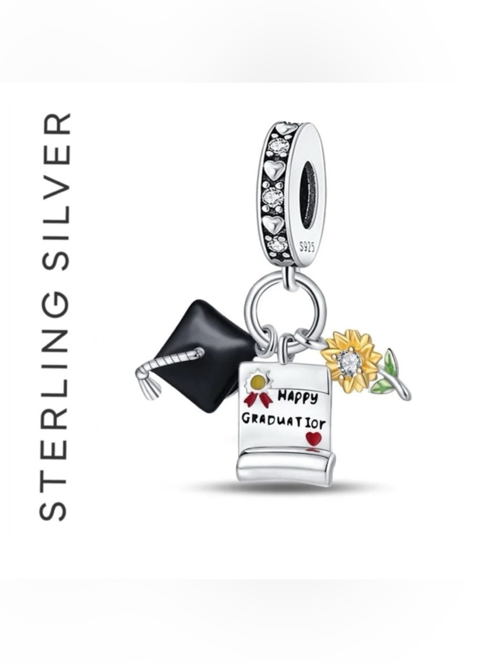 🌟 S925 Sterling Silver Graduation Triple Dangle Charm